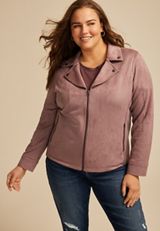 Plus Size Mauve Faux Suede Moto Jacket, C9247, small