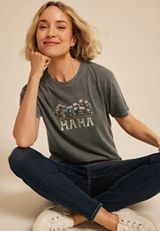 Mama Floral Embroidered Relaxed Graphic Tee, GRAY, small