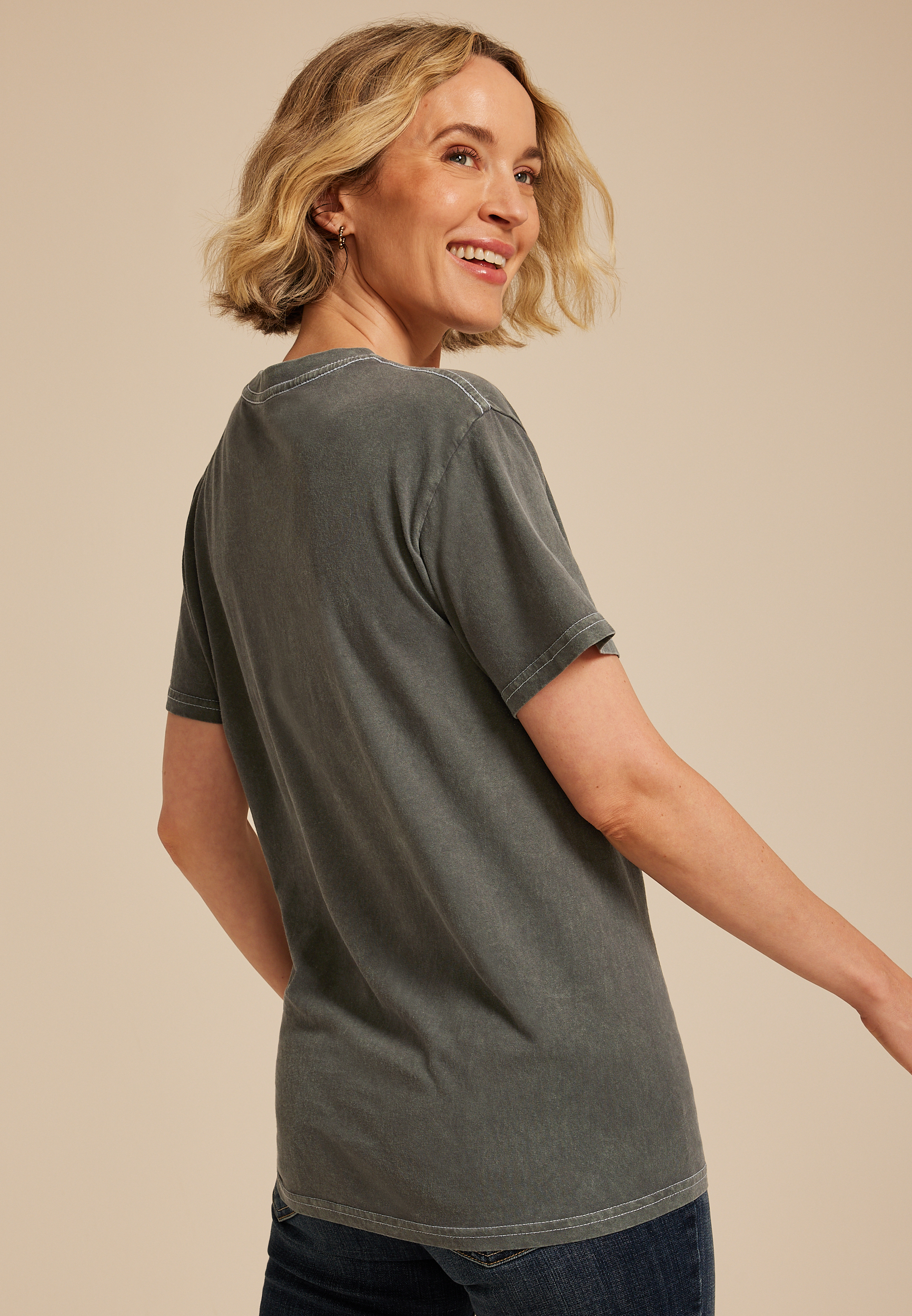 Mama Floral Embroidered Relaxed Graphic Tee, GRAY, large