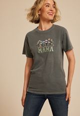 Mama Floral Embroidered Relaxed Graphic Tee, GRAY, small