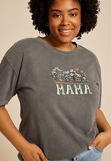 Plus Size Mama Floral Embroidered Relaxed Graphic Tee, C829, small