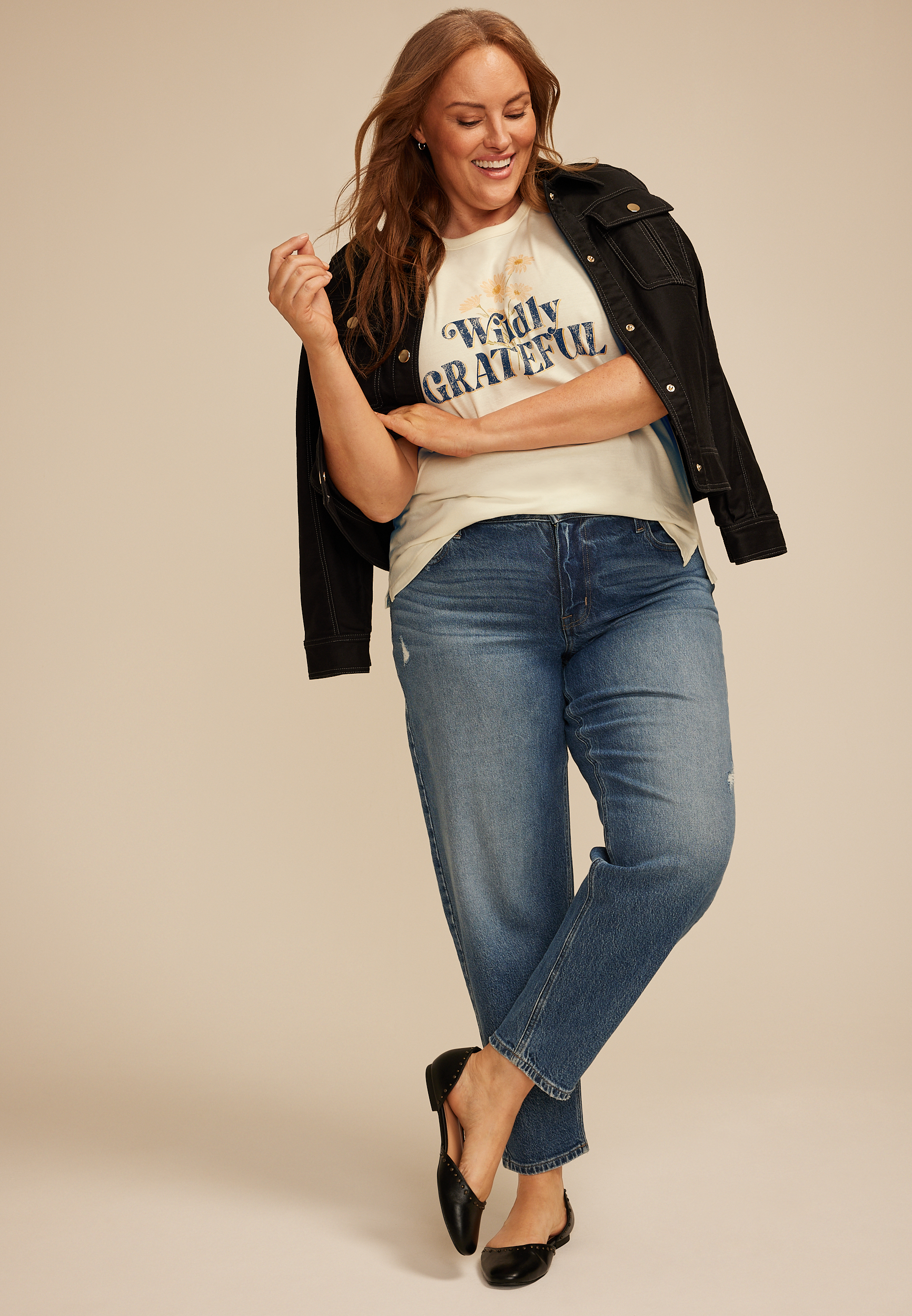 Plus Size Wildly Grateful Classic Fit Graphic Tee, , large