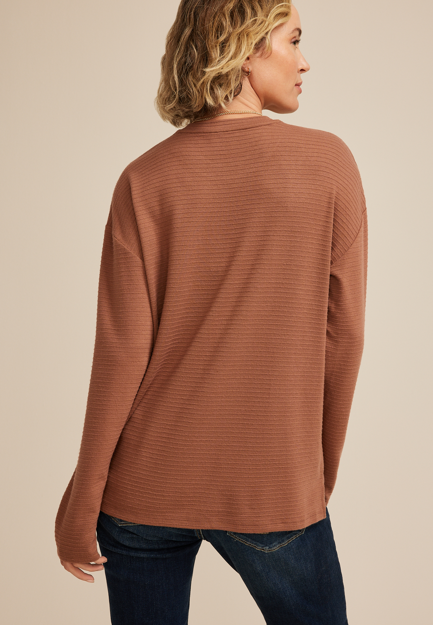 24/7 Ottoman Rib Long Sleeve Tee, CAROB BROWN, large
