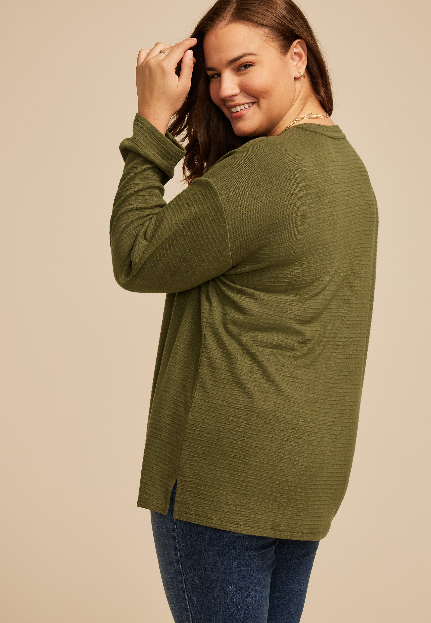 Plus Size 24/7 Ottoman Rib Long Sleeve Tee