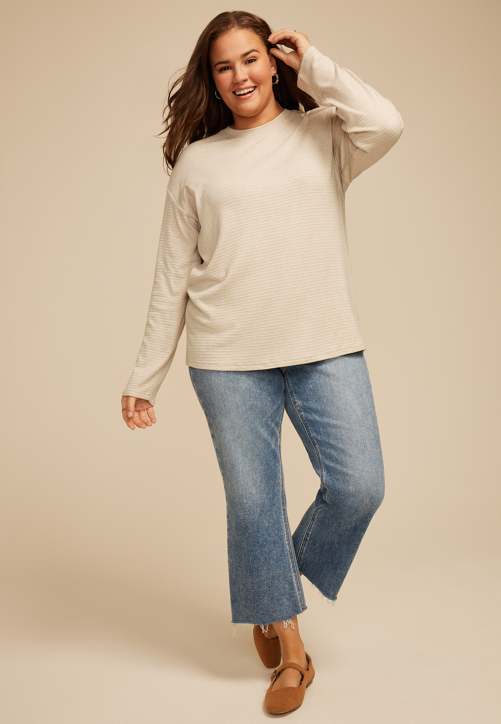 Plus Size 24/7 Ottoman Rib Long Sleeve Tee