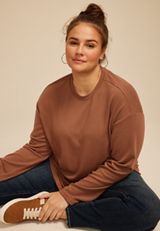 Plus Size 24/7 Ottoman Rib Long Sleeve Tee, CAROB BROWN, small