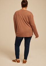 Plus Size 24/7 Ottoman Rib Long Sleeve Tee, CAROB BROWN, small