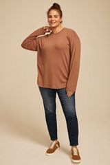 Plus Size 24/7 Ottoman Rib Long Sleeve Tee, CAROB BROWN, small