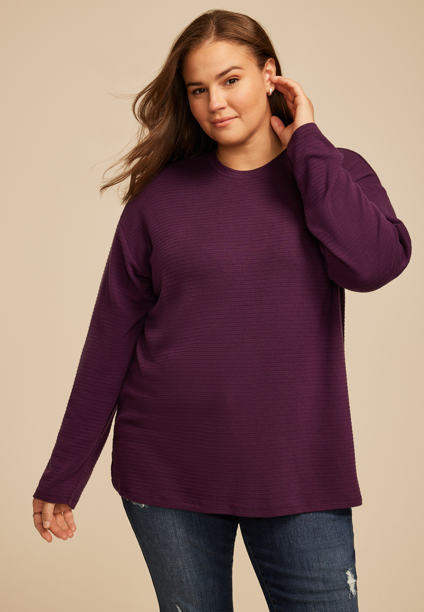 Plus Size 24/7 Ottoman Rib Long Sleeve Tee
