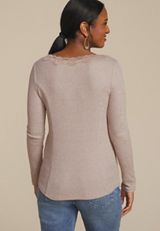 Cozy Lace Trim V Neck Top, C1084, small