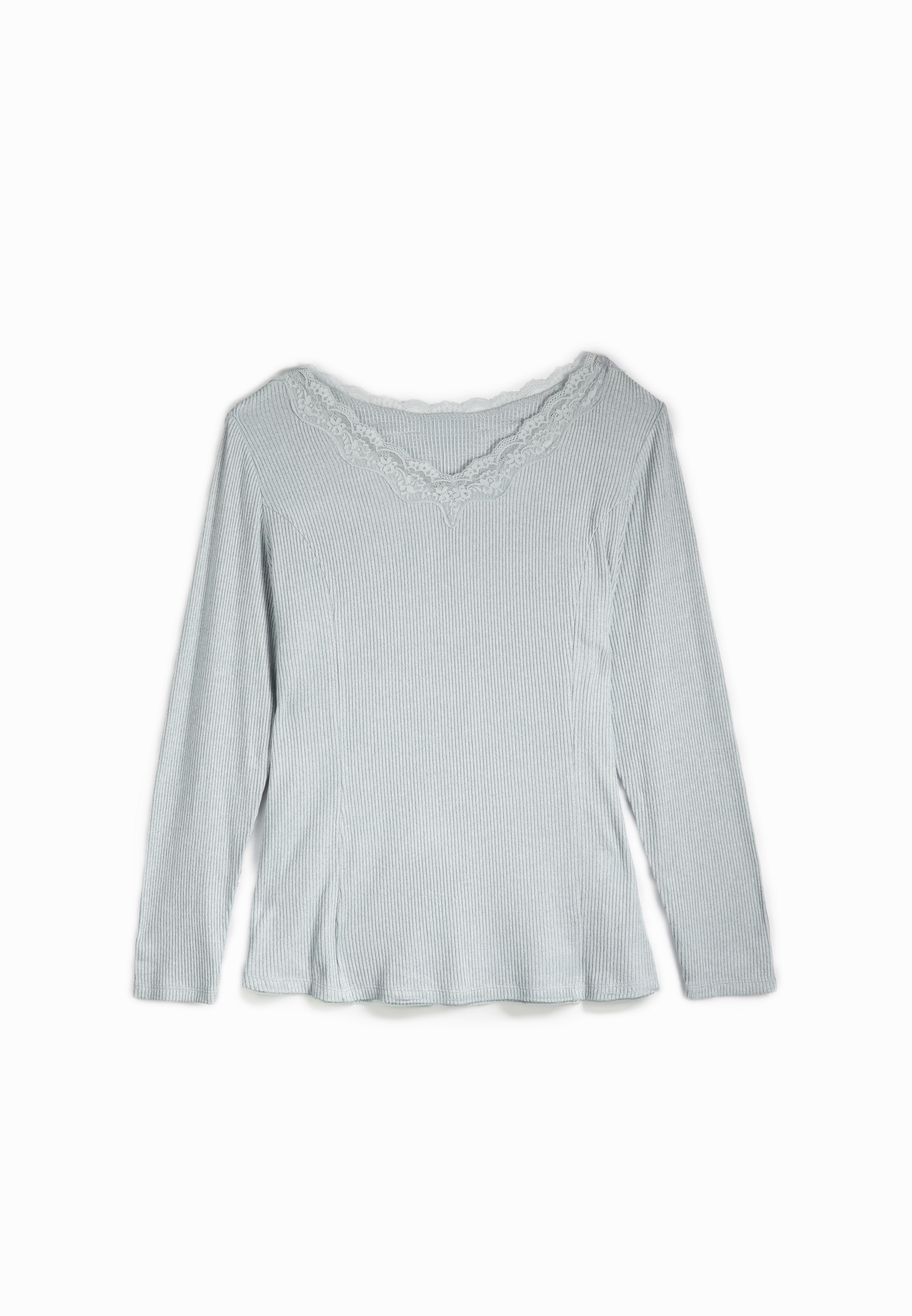 Plus Size Cozy Lace Trim V Neck Top, C3450, large