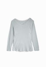 Plus Size Cozy Lace Trim V Neck Top, C3450, small