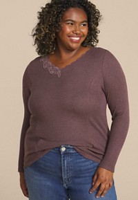 Plus Size Variegated Lace Up Top
