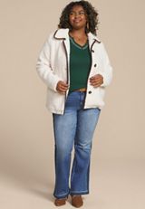 Plus Size Embroidered Notch Neck Ribbed Long Sleeve Tee, C1037, small