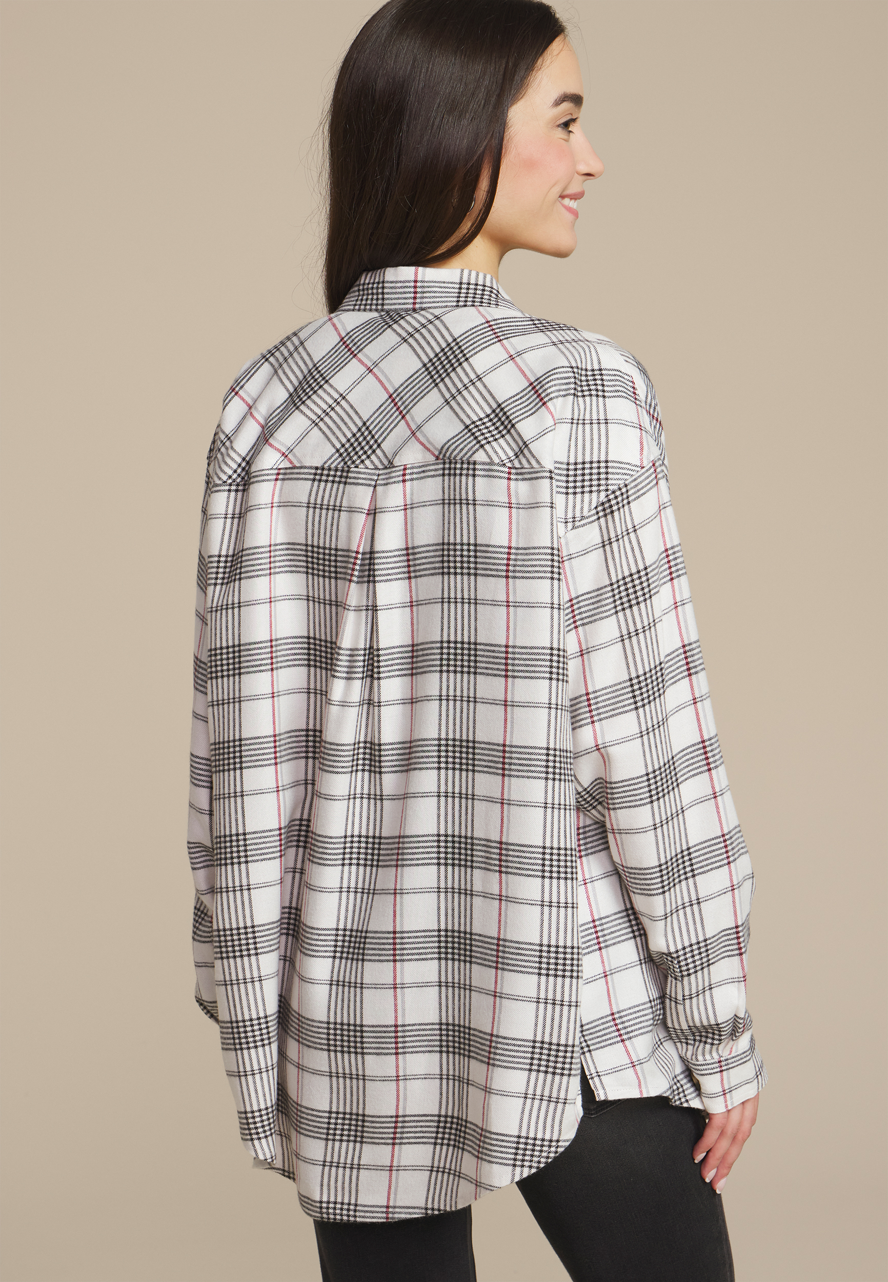 Plaid Boyfriend Button Down Shirt, C1939, large