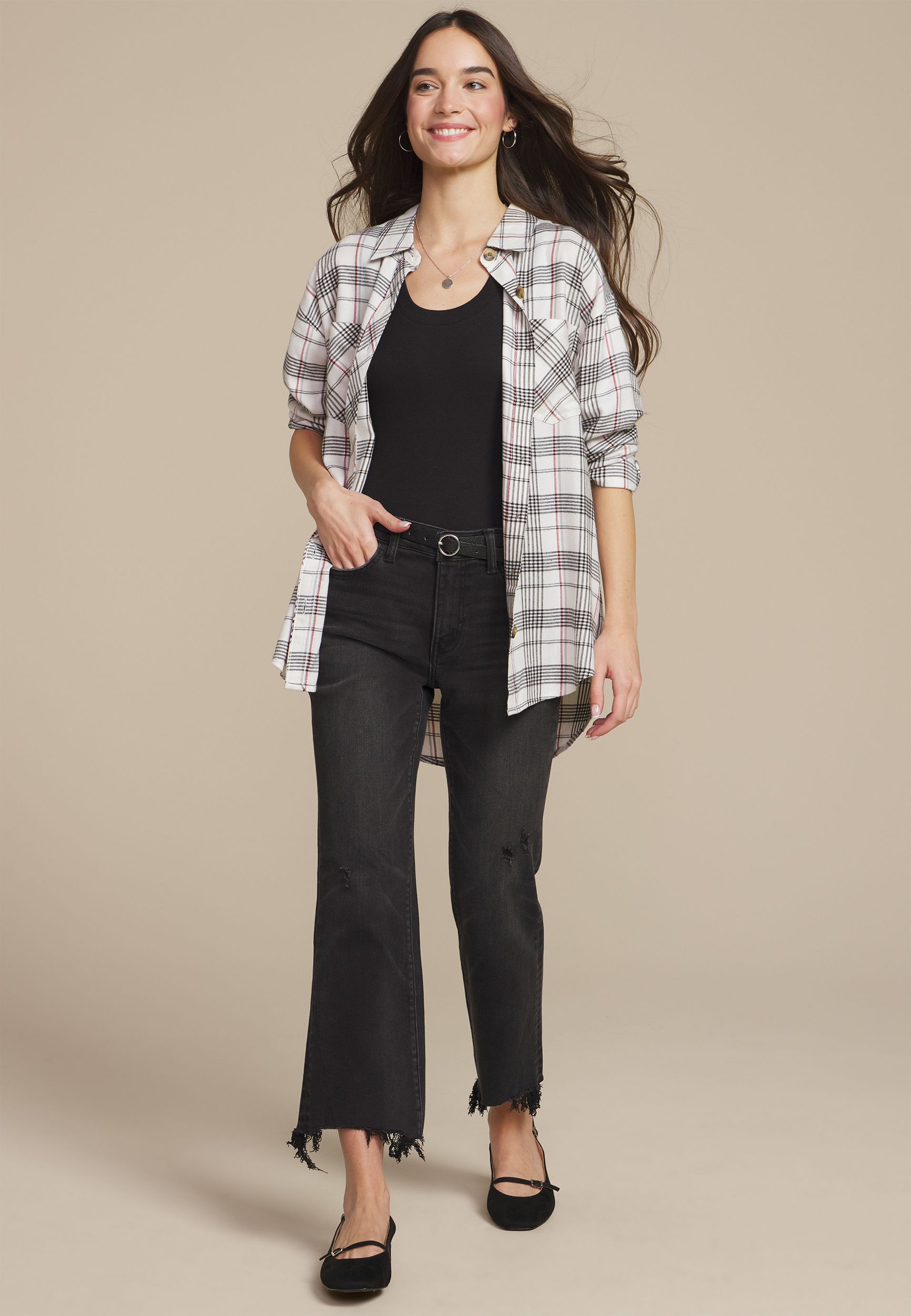 Plaid Boyfriend Button Down Shirt, C1939, large