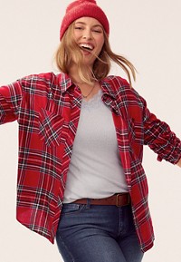 Buffalo Plaid Boyfriend Tunic Button Down Shirt