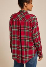 Plaid Boyfriend Tunic Button Down Shirt, , small
