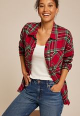 Plaid Boyfriend Tunic Button Down Shirt, , small