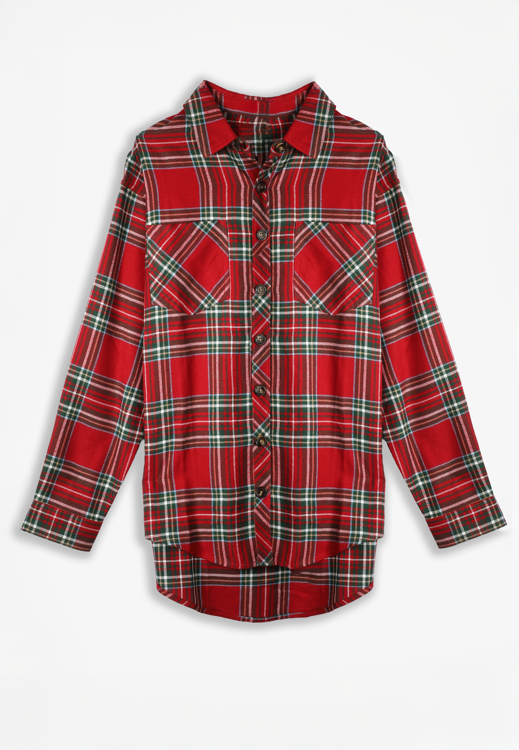 Plaid Boyfriend Tunic Button Down Shirt, , large
