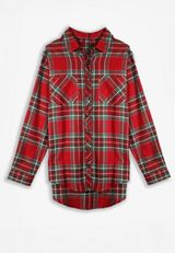 Plaid Boyfriend Tunic Button Down Shirt, , small