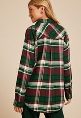Plaid Boyfriend Tunic Button Down Shirt, , small
