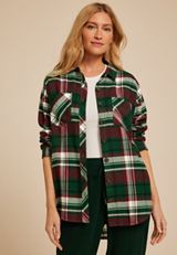 Plaid Boyfriend Tunic Button Down Shirt, , small