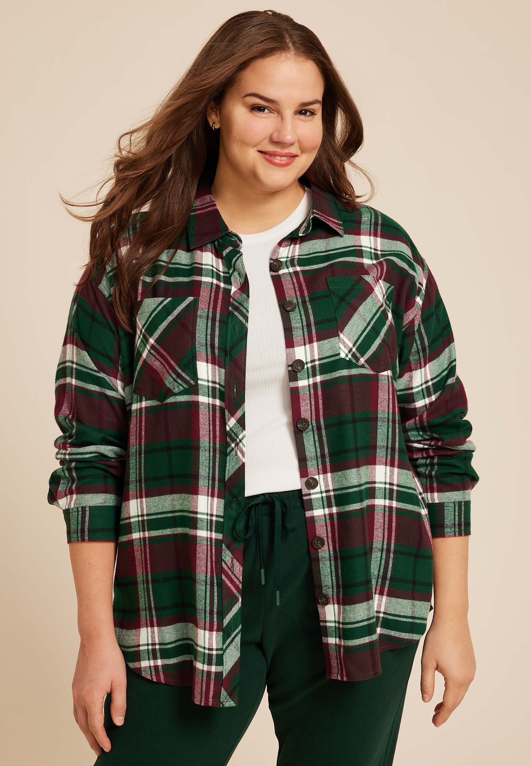 Plus Size Plaid Boyfriend Tunic Button Down Shirt