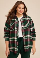 Plus Size Plaid Boyfriend Tunic Button Down Shirt, , small