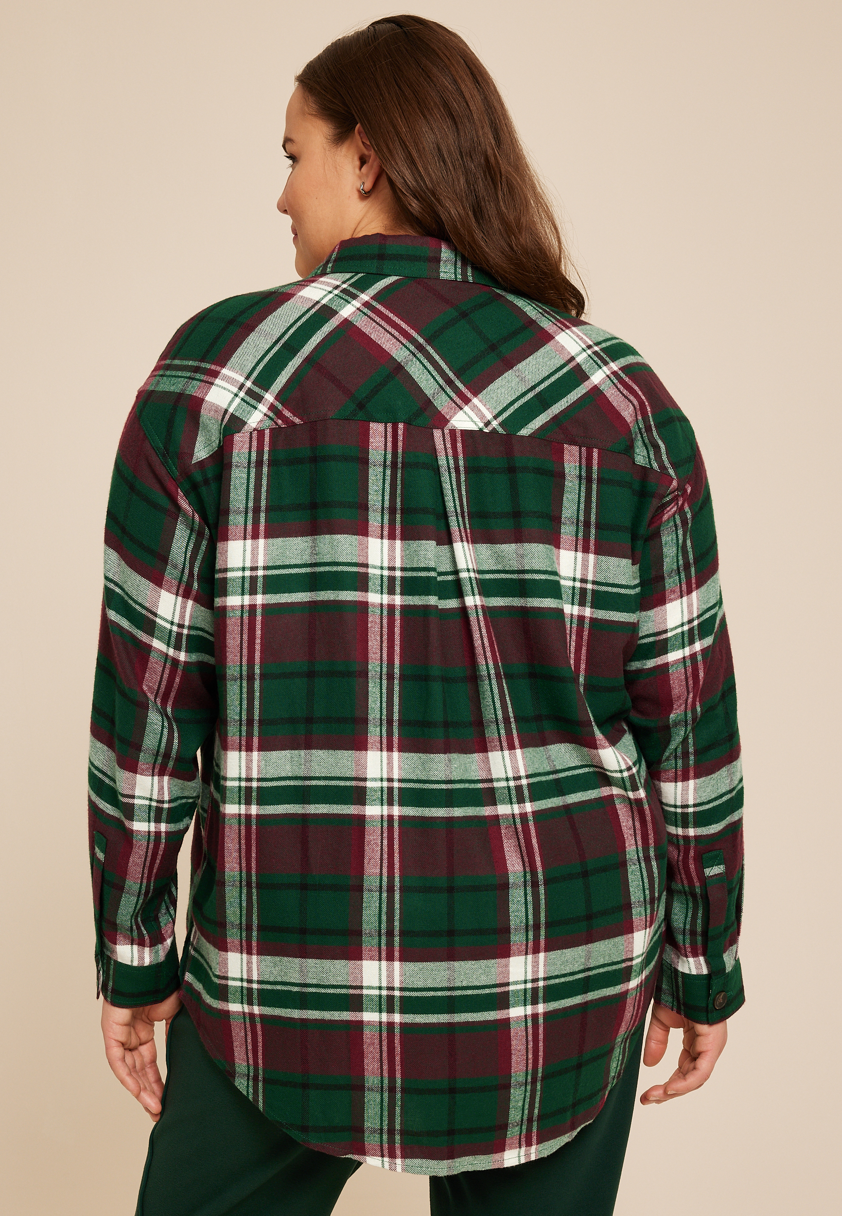 Plus Size Plaid Boyfriend Tunic Button Down Shirt, , large