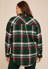 Plus Size Plaid Boyfriend Tunic Button Down Shirt, , small