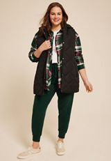Plus Size Plaid Boyfriend Tunic Button Down Shirt, , small