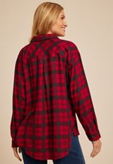 Plaid Boyfriend Tunic Button Down Shirt, , small