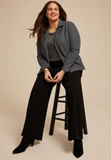 Plus Size Gray Moto Blazer Jacket, CHARCOAL, small