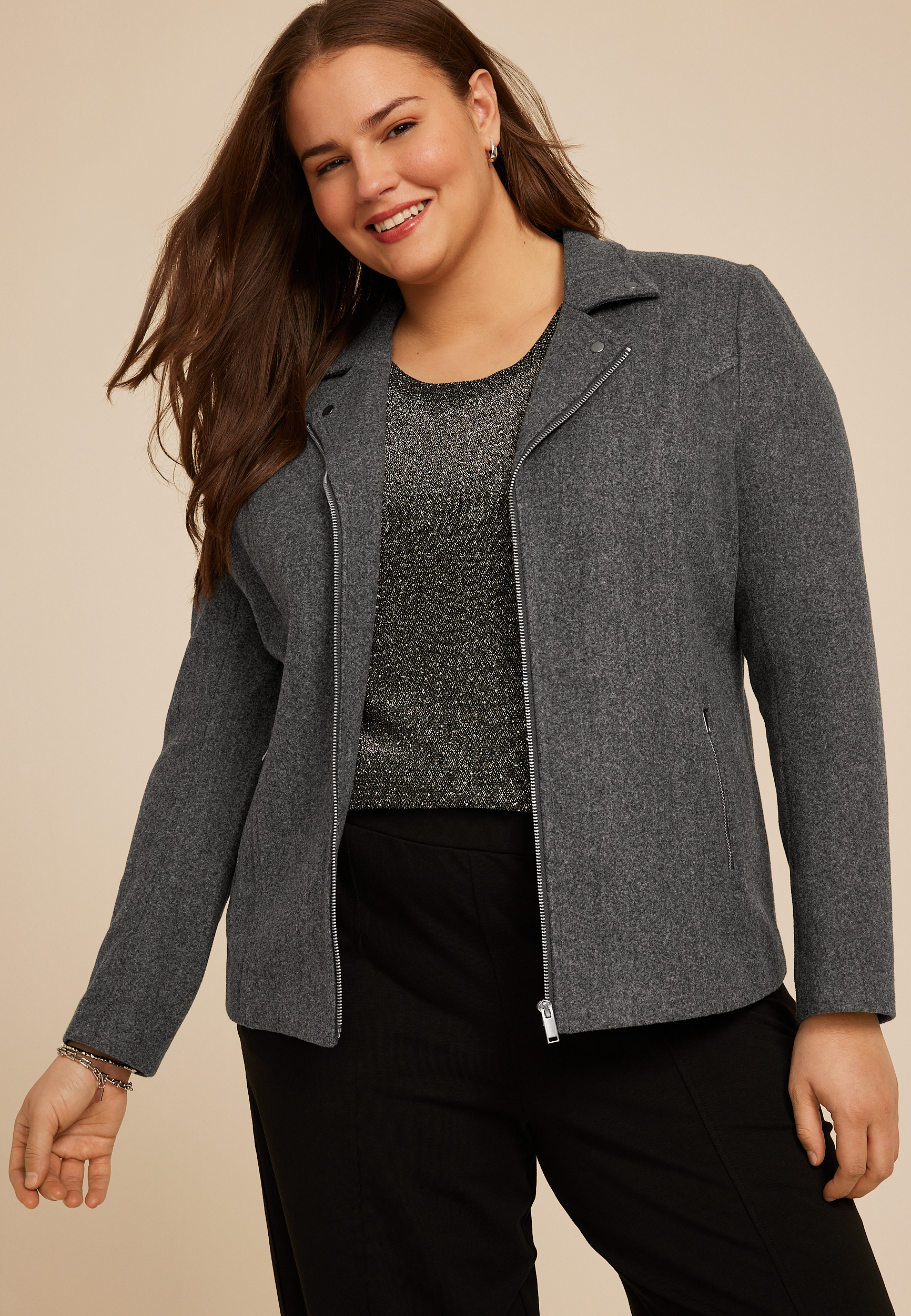 Plus Size Gray Moto Blazer Jacket | maurices