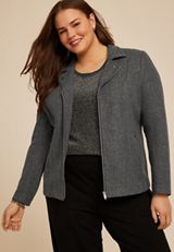 Plus Size Gray Moto Blazer Jacket, CHARCOAL, small