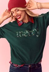 Merry Embroidered Relaxed Fit Sweatshirt, , small