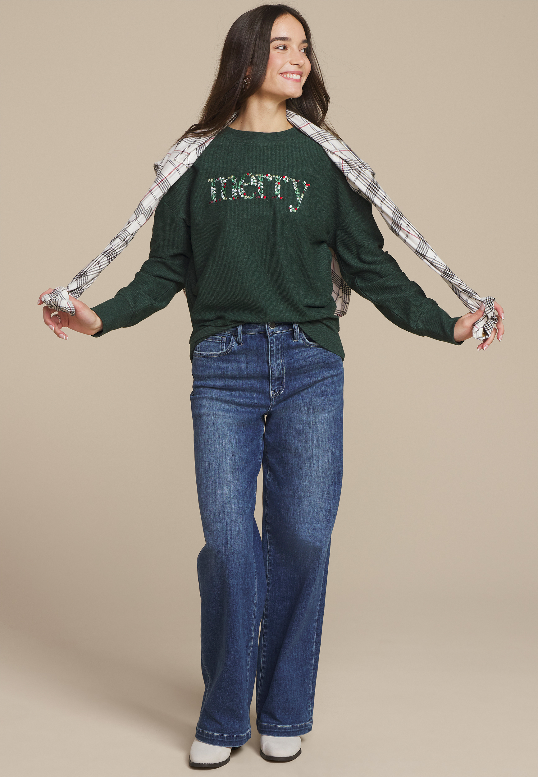 Merry Embroidered Relaxed Fit Sweatshirt, , large