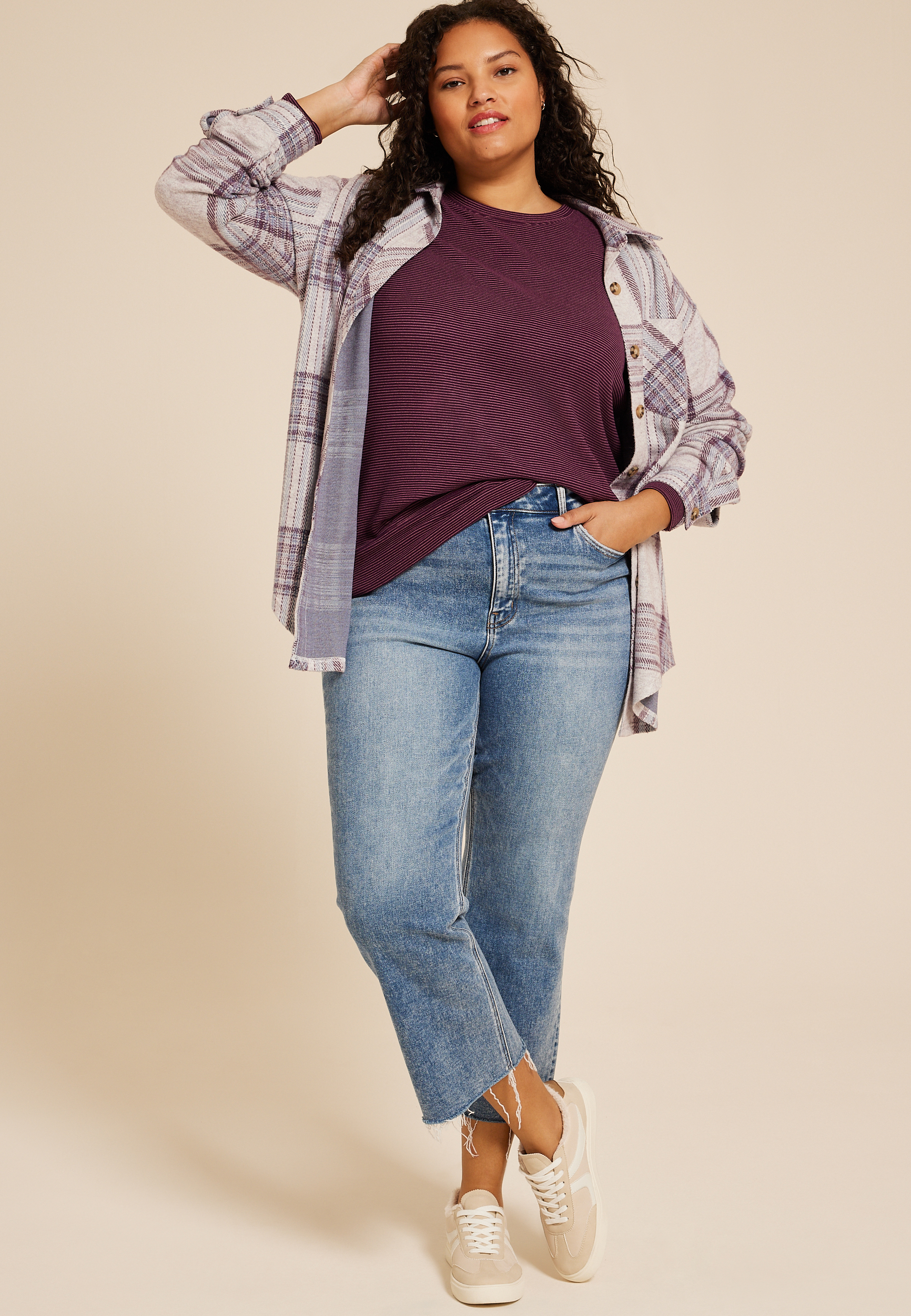 Plus Size Dream Fleece Crew Neck Sweatshirt, POTENT PURPLE, large