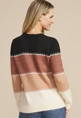 Faux Whipstitch Colorblock Knit Crewneck Sweater, C1246, small