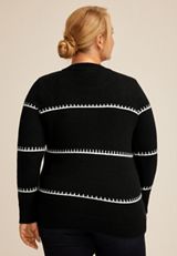 Plus Size Faux Whipstitch Colorblock Knit Crewneck Sweater, C1756, small
