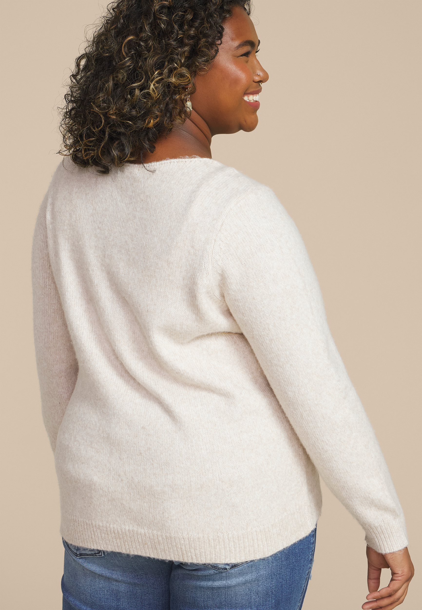 Plus Size Bow Tie Front Cardigan, OATMEAL HEATHER, large