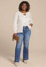 Plus Size Bow Tie Front Cardigan, OATMEAL HEATHER, small