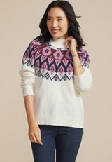 Abstract Fair Isle Mock Neck Sweater, C3986, small