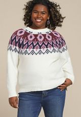 Plus Size Abstract Fair Isle Mock Neck Sweater, , small