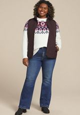 Plus Size Abstract Fair Isle Mock Neck Sweater, , small