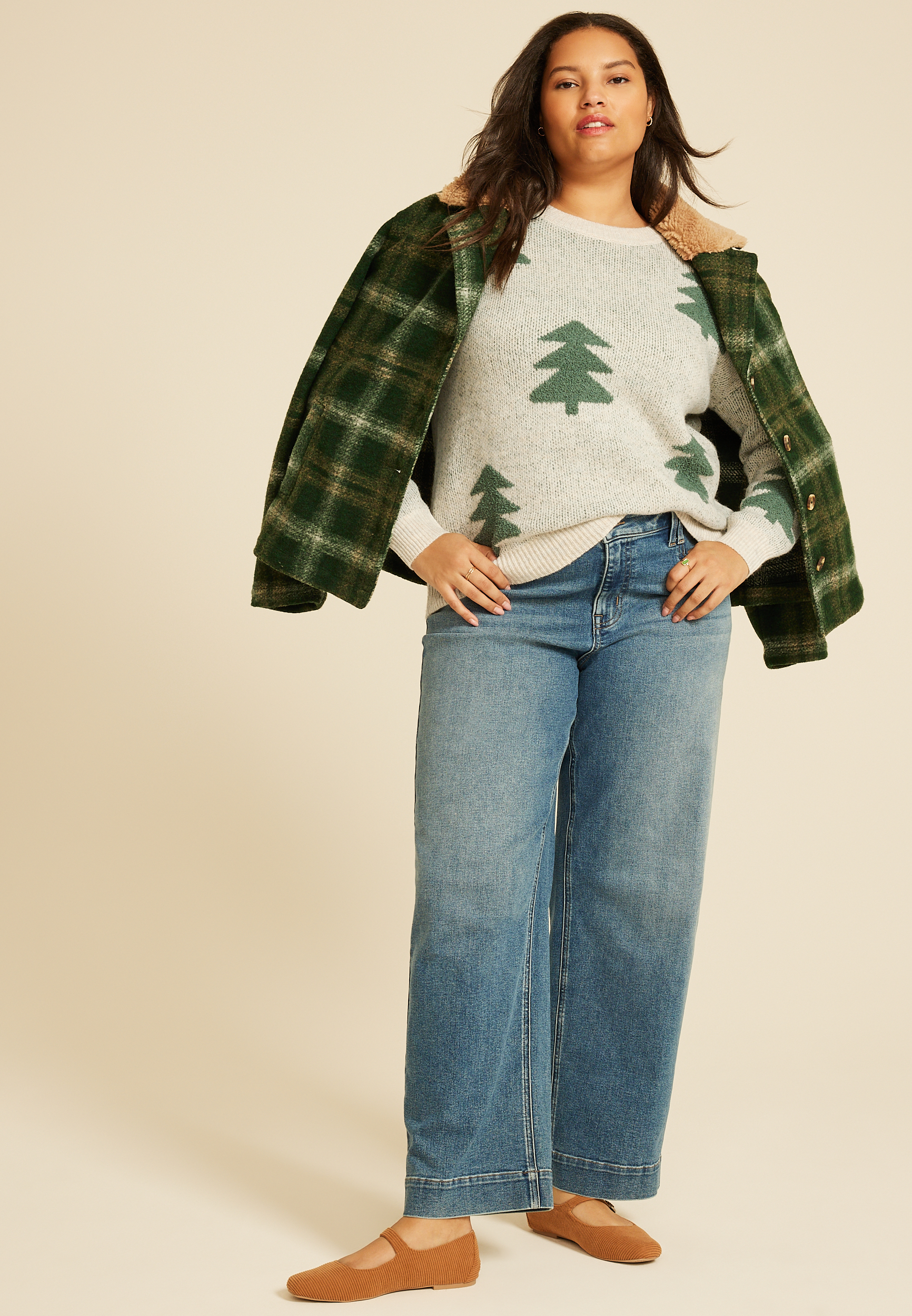 Plus Size Evergreen Teddy Knit Sweater, C3986, large