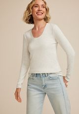 24/7 Brushed Ribbed Scoop Neck Tee, LIGHT HEATHER GRAY, small
