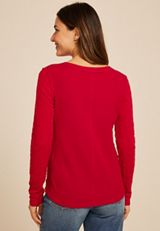 Red Cable Knit Henley Long Sleeve Tee, REBEL RED, small