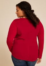 Plus Size Red Cable Knit Henley Long Sleeve Tee, REBEL RED, small